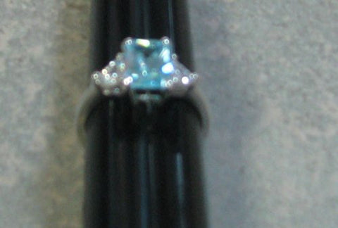 R.S. Covenant 4277 Aqua CZ Silver Ring Size 10  LOC 56