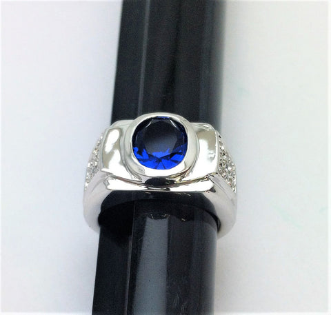R.S. Covenant 2337 Men's Synthetic Sapphire & Cz Ring Size 9