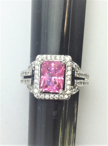 R.S. Covenant 6107 Pink Square Stone With Cz Accents Ring Size 8