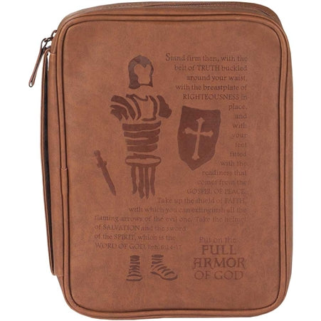 Dicksons Armor of God Brown Large Leather Like Vinyl Bible Cover Case with Handle Large