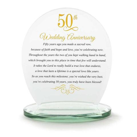 Dicksons 50th Wedding Anniversary Yellow 6 x 6.5 Glass Table Top Sign Plaque