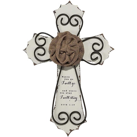 Dicksons Where You Go I Go Ruth 1:16 Distressed White 10.1 x 14.7 Wall Cross Decoration
