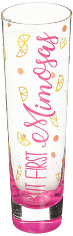 Pavilion 73215  But First Mimosas Pink and Orange Polka Dot - 8 oz Glass Stemless Champagne Flute