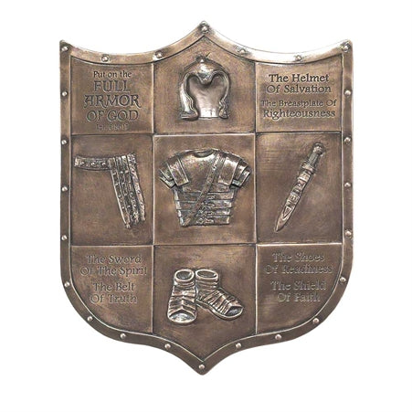 Dicksons Full Armor of God Shield 12 inch Bronze Color Resin Stone Wall Plaque