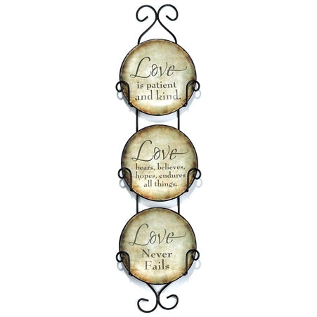 Dicksons Mini Ceramic Wall Plates with Metal Hanger (Set of 3) (Love Never Fails)