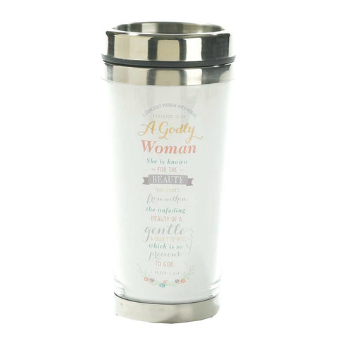 Dicksons A Godly Woman Proverbs 11:16 White 16 Oz. Stainless Steel Insulated Travel Mug with Lid