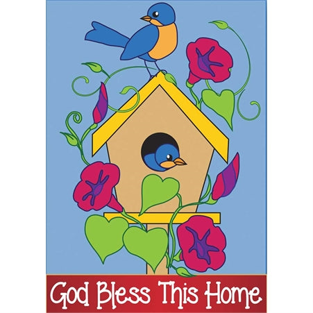 Dicksons God Bless This Home Blue Birds on Birdhouse 18 x 13 Rectangular Small Garden Flag