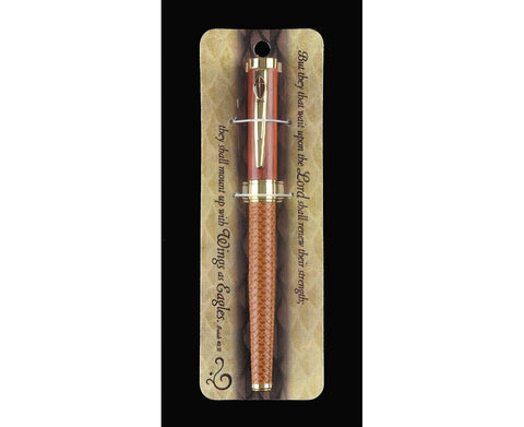 Dicksons Lord Wings as Eagles Tan Leatherette Woodgrain Capped Black Ink Ballpoint Pen