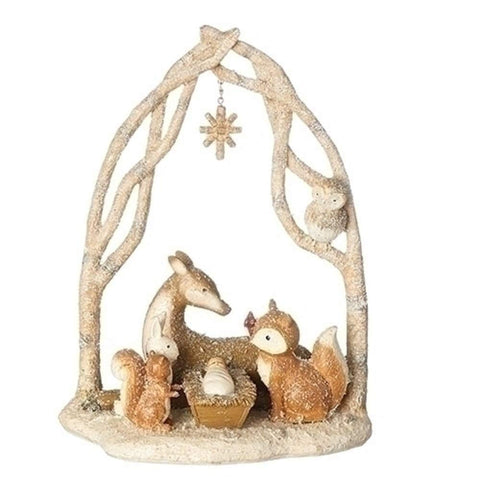 Roman Dropship 132360 Animal Nativity Christmas W/Arch & Star Birch Branch 11.5"
