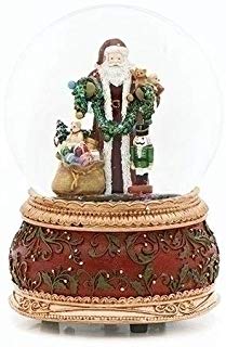 Roman 131670 Rosy Red Filigree Santa With Toys Dome 6" Resin Stone Wind-Up Snow Globe