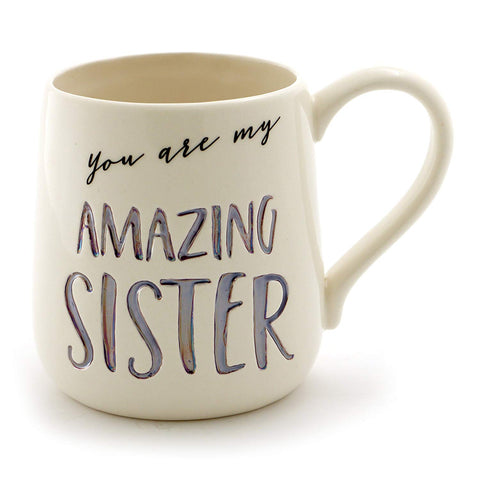 Enesco 6000525 Our Name Is Mud “Amazing Sister” Stoneware Engraved Coffee Mug 16 oz Purple