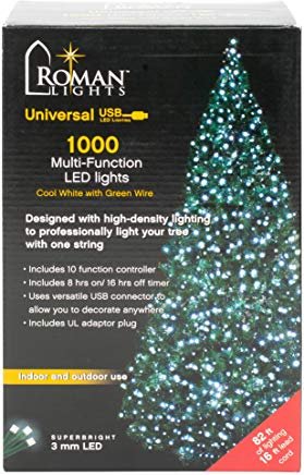 Roman Dropship 163504 LED USB 1000L Cool White 84 ft,Green Cord Light Set