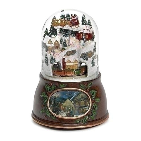 Roman Dropship 132012 Musical Village with Santa Train Brown 6" Resin Holiday Wind Up Snow Dome