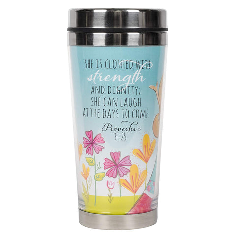 Dicksons Proverbs 31 Woman Blue Sky Sketch 16 Oz. Stainless Steel Insulated Travel Mug with Lid