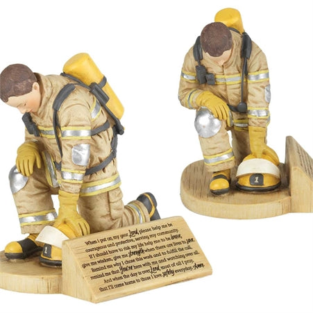 Dicksons Firefighter's Prayer, Kneeling In Uniform 4.5 x 5.5 Resin Stone Tabletop Figurine