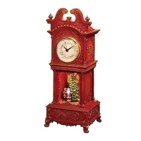 Roman Dropship 132054 LED Musical Rotating Santa Rosy Red 16 x 6 Resin Holiday Shelf Clock