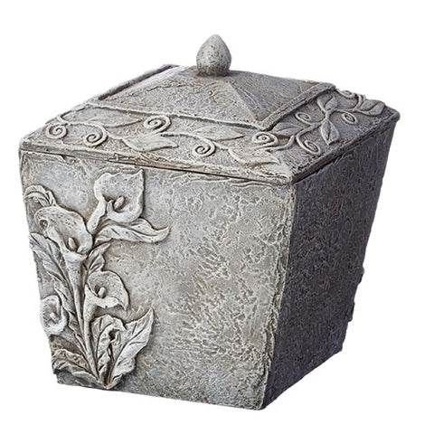 Roman 12124 Beautiful Floral Grey Memorial 7 x 7 Resin Stone Bereavement Box