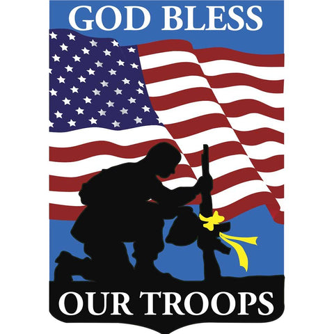 Dicksons Patriotic God Bless Our Troops Soldier Silhouette 18 x 13 Shield Shape Small Garden Flag