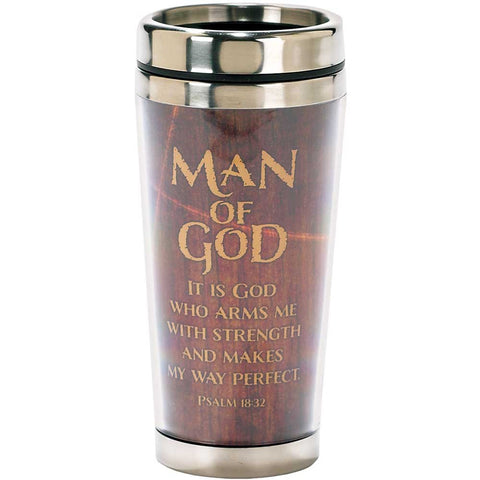 Dicksons Man of God Woodgrain Psalm 18:32 Insulated 16 Oz. Stainless Steel Travel Mug with Lid