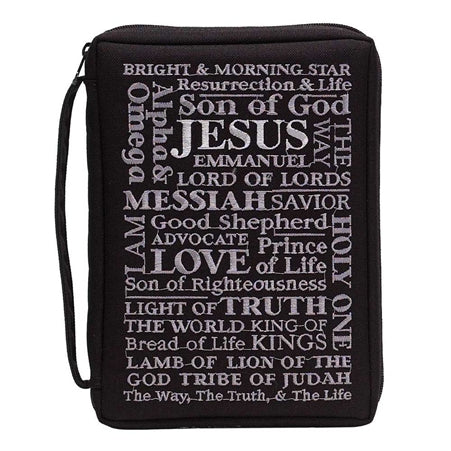 Dicksons Black Names of Jesus 9 x 11.5 Embroidered Polyester Bible Cover Case with Handle