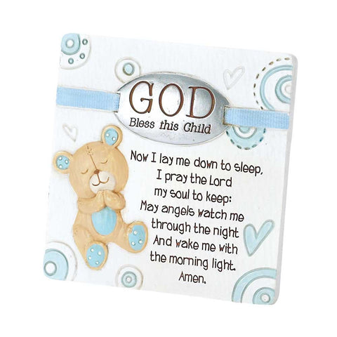 Dicksons Baby Bear God Bless This Child Tabletop Plaque for Boy, White