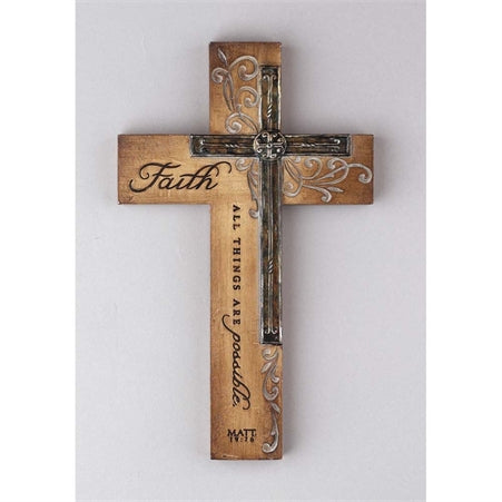 Dicksons Faith All Things Filigree Wood Look 9 Inch Resin Stone Hanging Wall Cross
